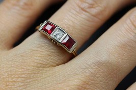 Bague vintage diamant rubis rouge taille princesse 1,50 ct en finition or... - £127.42 GBP