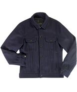 Massimo Dutti Wool Cotton Trucker Jacket Men's S Navy Button Front Pockets - $47.99