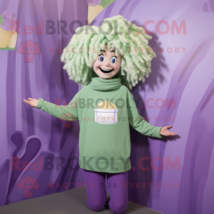 Lavender Pesto Pasta mascot costume character dressed with a Sweatshirt and Hair - £1,046.12 GBP