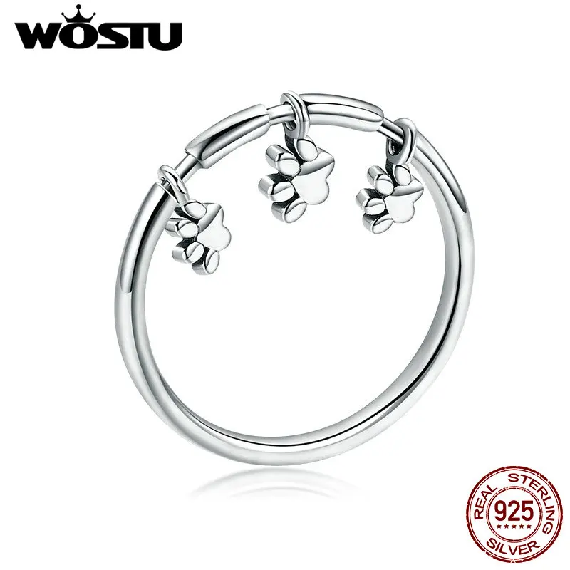 WOSTU Hot Sale 925  Silver Cute Dog Footprints Finger Dangle Ring for Women Anni - $25.92