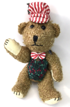1980s Candy Cane Teddy Curly Bear Red White Striped Hat &amp; Bow Tie Jointe... - £10.16 GBP