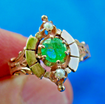 Earth mined Emerald Pearl Antique Ring Victorian Rose Gold Setting Size 6 - £1,004.45 GBP
