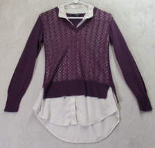 Simply Vera Vera Wang Top Womens Size XS Purple Lace Cotton Long Sleeve Collared - £13.34 GBP