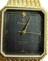 Armitron Diamond Quartz Base Metal Bezel Gold Tone Watch Analog New Bat 2035 Men - £39.47 GBP