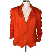 New Directions Orange Soft Sculpture Ruched Sleeve Zip Up Moto Jacket XL New - £18.48 GBP