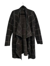 EILEEN FISHER Womens Sweater Charcoal Ash Windowpane Merino Wool Long Jacket S - £32.98 GBP