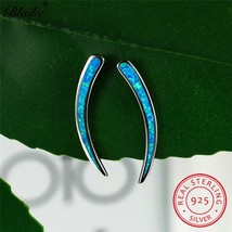 Simple 925 Sterling Silver Earring Blue Fire Opal Stud Earrings For Women Men Mi - £15.13 GBP