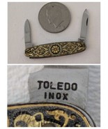 Toledo Inox Gold Black Inlayed Engraved Folding Knife 2 Blade Spain - $42.56