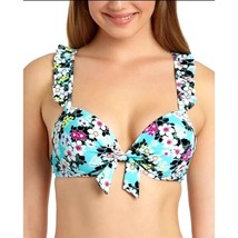 CALIFORNIA WAVES Bikini Top Underwire Push-Up Ruffle Cross Back Swimwear - £13.14 GBP
