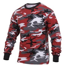 Red Camouflage City Camo Urban Long Sleeve T- Shirt 100% Cotton 2XL Made In The - £14.32 GBP