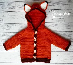Fox baby crochet cardigan sweater pattern 0-3m, 3-6m, 6-9m, 9-12m PATTERN ONLY - £6.26 GBP