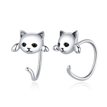 Genuine 925 Sterling Silver Cute Cat Lovely Small Free Pick Design Stud Earrings - £16.09 GBP