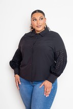 New Black Plus Size Blouse With Punched Sleeves (3XL) - $45.05