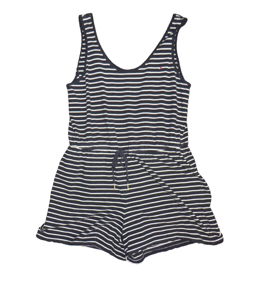 Primary image for Tommy Hilfiger Women's One Piece Shorts Romper Navy Striped Size L Drawstring