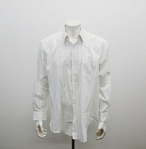 Hardy Amies Men&#39;s Button Up Shirt Size 43 White Green Striped Long Sleeve - £10.90 GBP