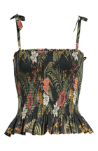 Rebecca Minkoff  DOLLY Smocked Peplum Top Hawaiian Black Multi S Tank Bows - £35.68 GBP