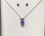New in Box Platinum Tone Tarnish Free Purple Jeweled Necklace with Post ... - $14.80