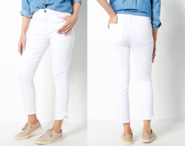 Jen7 by 7 for All Mankind Ankle Skinny Jeans w/ Tulip Fray Hem- White, Size 26W - £28.12 GBP