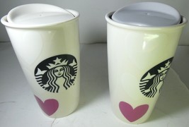 Starbucks  2 Ceramic Tumbler 12 oz Mug with Red Heart on it MIC 2015 &amp; S... - £278.90 GBP