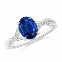 ANGARA 1.66 Ct Oval Blue Sapphire Split Shank Ring with Diamond in 14K Gold - $3,086.10