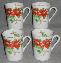 Set (4) Otagiri POINSETTIA HOLLY &amp; BERRY PATTERN Handled Mugs JAPAN Chri... - £22.95 GBP