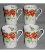 Set (4) Otagiri POINSETTIA HOLLY &amp; BERRY PATTERN Handled Mugs JAPAN Chri... - $555.79 MXN