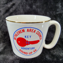 Vtg Boy Scout Mug Bethlehem Council Round-Up 1969 Gold Rim Key to Advent... - $7.71