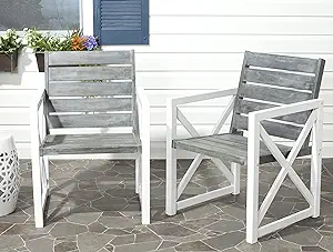 Safavieh Home Collection Irina Outdoor Arm Chair, White and Grey, Set of 2 - $370.99