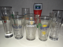 Lot Of 8 Beer Pint Glasses Various Beer Company Listed Man Cave 16 Oz 5 7/8&quot; - £31.78 GBP