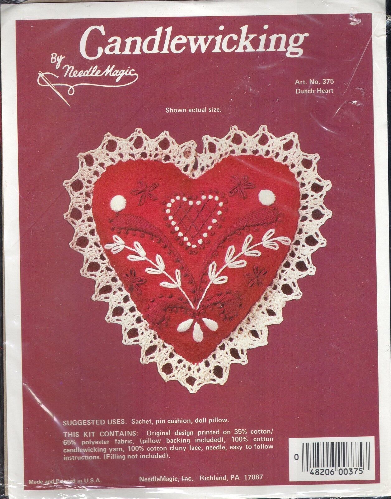 Needle Magic Candlewicking Kit #375 Dutch Heart NEW Red - £9.74 GBP