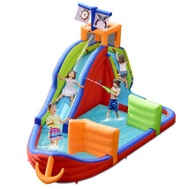Kid Inflatable Castle 6-in-1 Pirate Ship Waterslide w/Water Guns Blower Excluded - £259.48 GBP