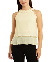 BCX Women&#39;s Juniors&#39; Crochet-Trim Layered-Hem Top yellow XS B4HP - £15.69 GBP