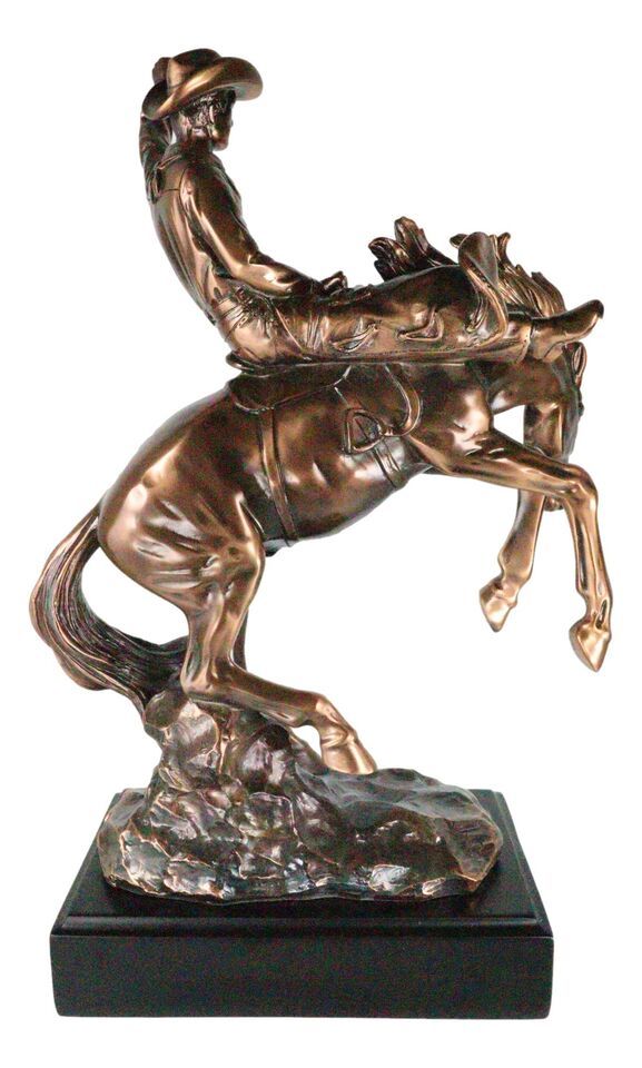 Western Desert Giddy Up Cowboy On Rearing Rodeo Horse Figurine With Base 12"H Item image 3