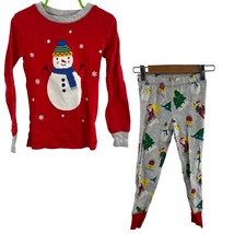 Mini Boden Snowman Holiday Pajama Set Red Gray Cotton 5 Year - £18.99 GBP