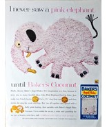 Bakers Angel Flake Coconut pink elephant Cut up cake 60&#39;s-1962 Vintage P... - $14.77 CAD