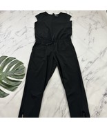 Albion Womens Zipper Trim Jumpsuit Size M Black Cap Sleeve Stretch Pockets - $48.73 CAD
