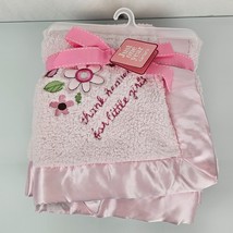 Just One Year Thank Heaven for Little Girls Pink Brown Flower Satin Blanket NEW - £78.20 GBP