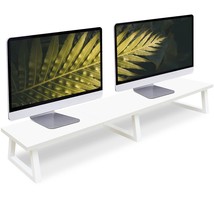 White Dual Monitor Stand 42 Inch Long Monitor Riser Wood Tv Stand Riser Monitor  - £59.50 GBP