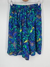 Vintage Heinzelmann High Waisted Shorts Sz 38 Blue Green Bird Wide Leg - £21.85 GBP