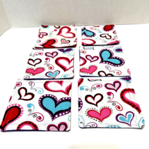 Vintage Handmade Fabric Heart Design Square 5&quot; Coasters Lot of 6 - £10.82 GBP