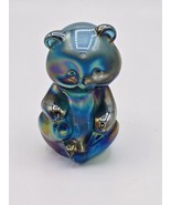 Fenton Cobalt Blue Iridescent Rainbow Carnival Glass Bear - $1,409.80 MXN