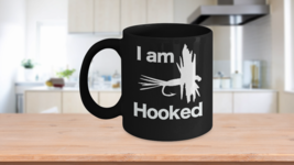 I am Hooked Fishing Lure Mug Black Coffee Cup Funny Gift for Fisherman, Wife - $17.33+