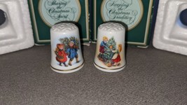 Vintage 1981 and 1982 Avon Porcelain Thimble Christmas Children Bring Home Tree - $10.00