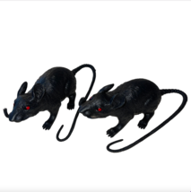 Lifelike 7&quot; Rubber Rats (Lot Set of 2) SCARY Black Red Eyes Squeak Squeaky - £24.12 GBP