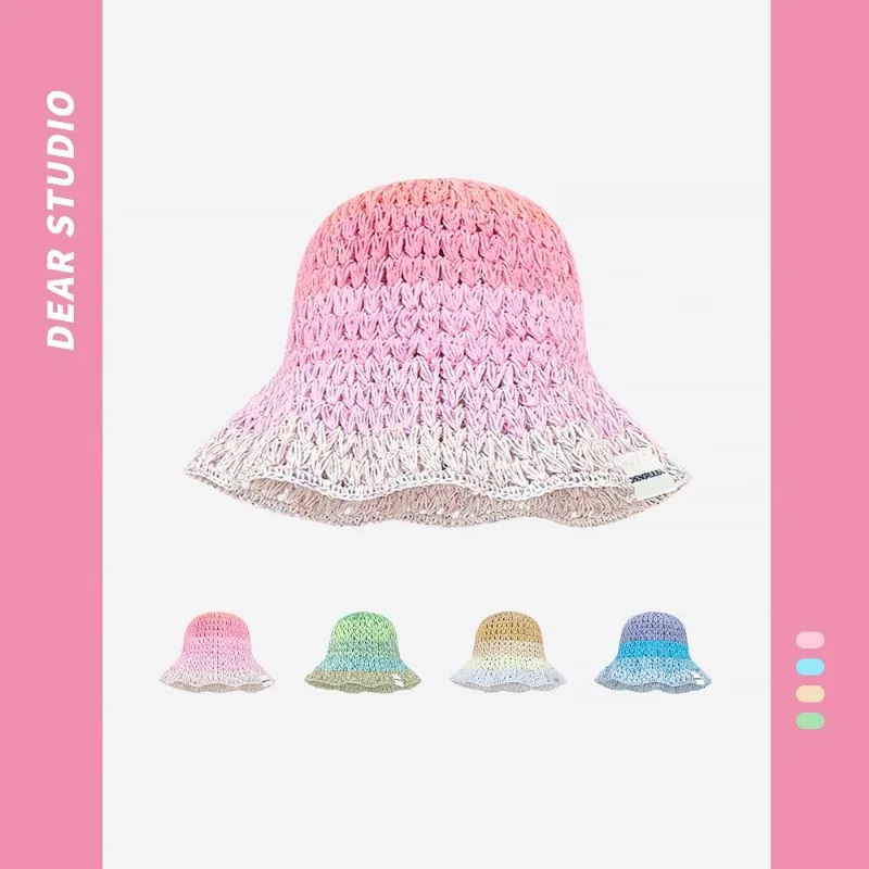Ins Gradual Change Color Straw Hats for Women Summer Travel Sunscreen Korean - £12.84 GBP