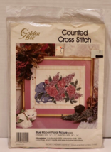 Golden Bee Counted Cross Stitch Blue Ribbon Floral Picture Candamar 1991 - $8.86