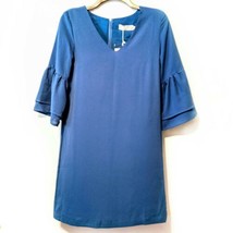 BELONGSCI Women&#39;s Dress Blue V-Neck Bell Sleeve Shift Dress Mini Dress, ... - $12.59