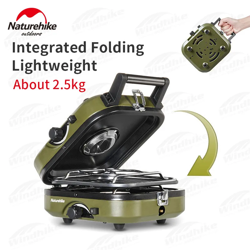 Naturehike Foldable Double Cooker Gas Stove Burner With Non-Stick Pan Outdoor - £144.83 GBP