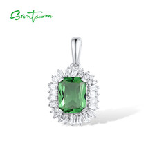 Pure 925 Sterling Silver Pendant For Women Sparkling Octagon Green Stone White C - £56.03 GBP