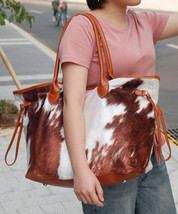 Suede Brown Cowhide Tote Bag  Cow Print Suede Handbag Large Women Purse DOM10714 - £45.10 GBP